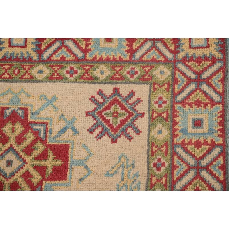 Geometric Kazak Foyer Rug Hand-Knotted Wool Carpet - 2'10" x 4'1"