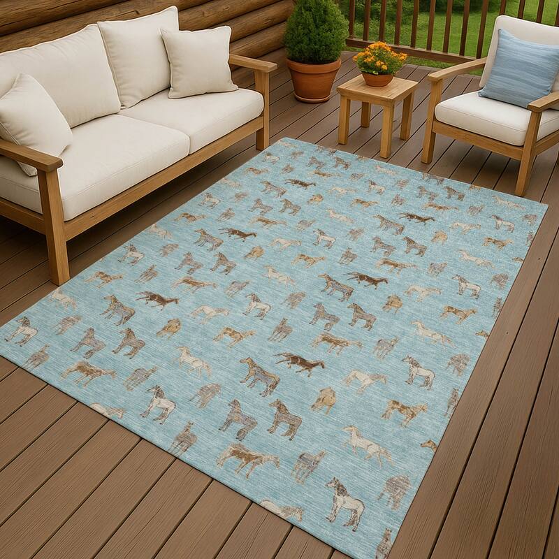 Machine Washable Indoor/ Outdoor Horses Chantille Rug