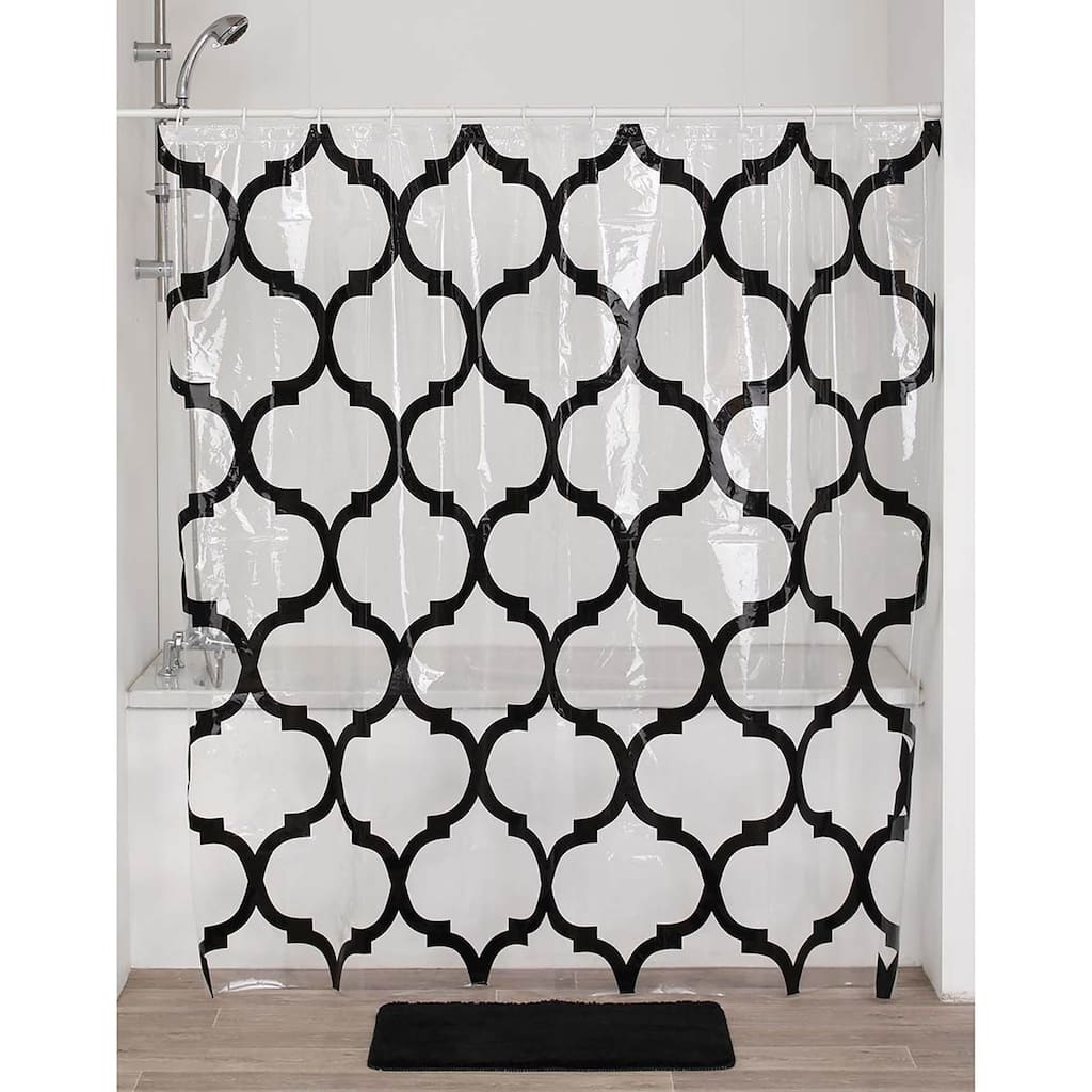 Transparent PEVA Shower Curtain - Black Arabesque Design - 71"x71"