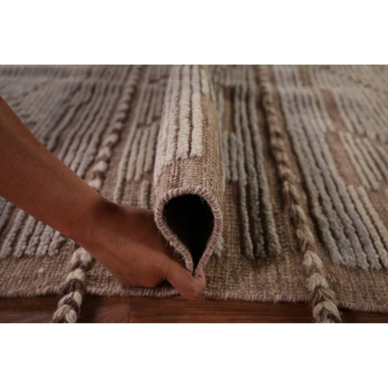 All-Over Striped Moroccan Modern Area Rug Handmade Wool Carpet - 8'0"x 12'1"