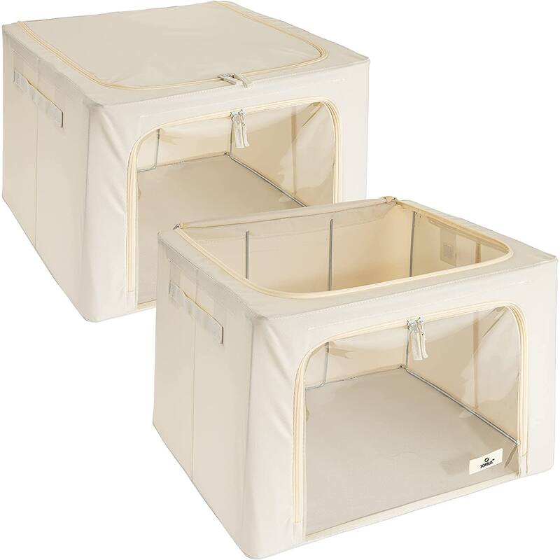 Storage Bins, Foldable Stackable Container Organizer Set with Large Window & Carry Handles