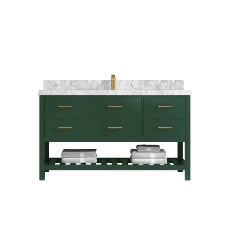 Willow Collections 60 in. W x 22 in. D Parker Single Sink Bathroom Vanity with Countertop - 2" Carrara Marble - Lafayette Green