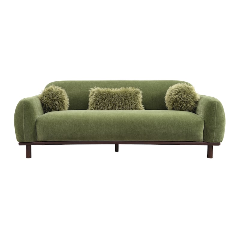 Furniture of America Velin Mid Century Modern OEKO TEX Chenille Sofa with Ball Pillows