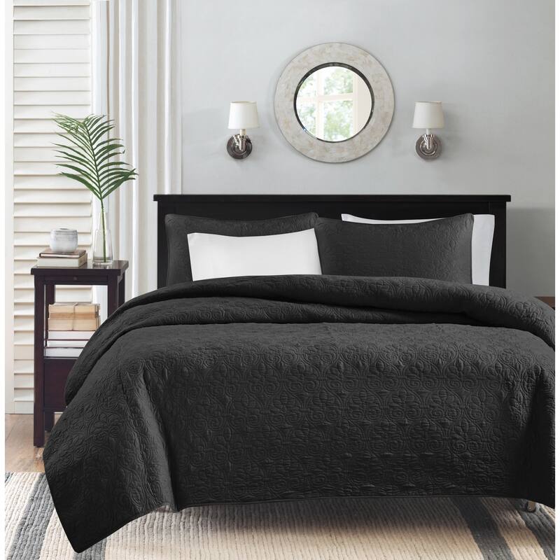 Madison Park Mansfield Reversible Quilt Set - Black - Full - Queen