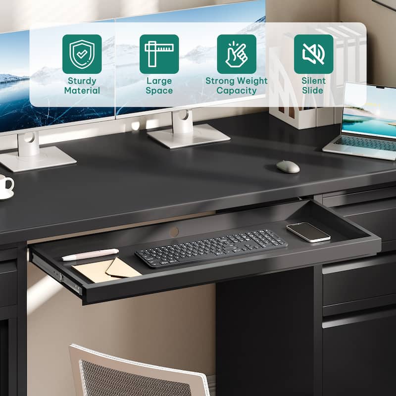 Moasis Large Executive Desk Office Desk with USB Power Outlets and Filing Cabinet