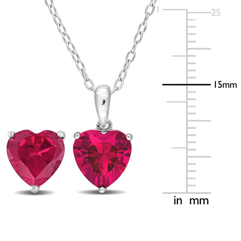 Miadora 8 1/2ct TGW Heart-Shape Created Ruby Set of Necklace and Earrings in Sterling Silver