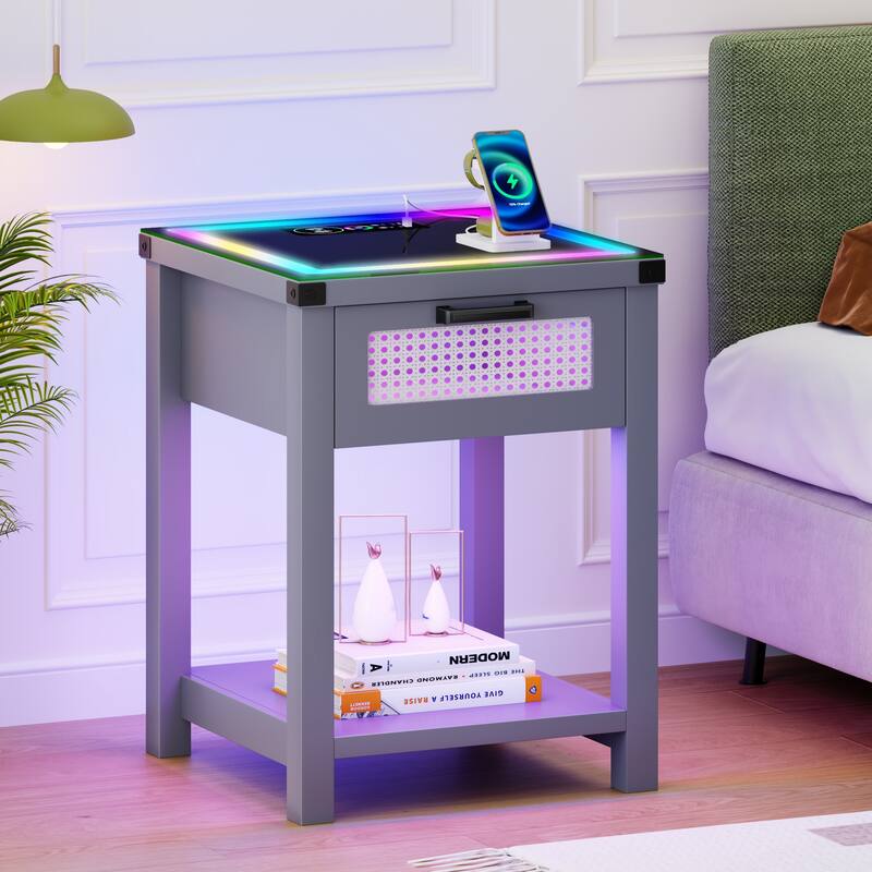End Table With Light And Charging Station