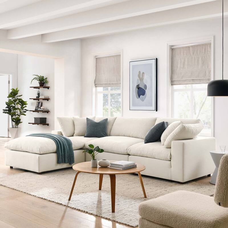 Commix 4 Piece Down Filled Overstuffed Sectional Sofa Set - Light Beige