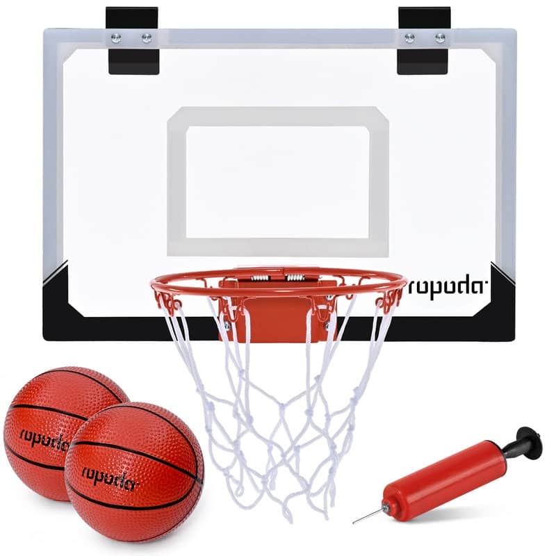Mini Indoor Basketball Hoop Backboards for Teens & Adults, Mini Hoop for Kids with 4 Balls & Pump - White/Black