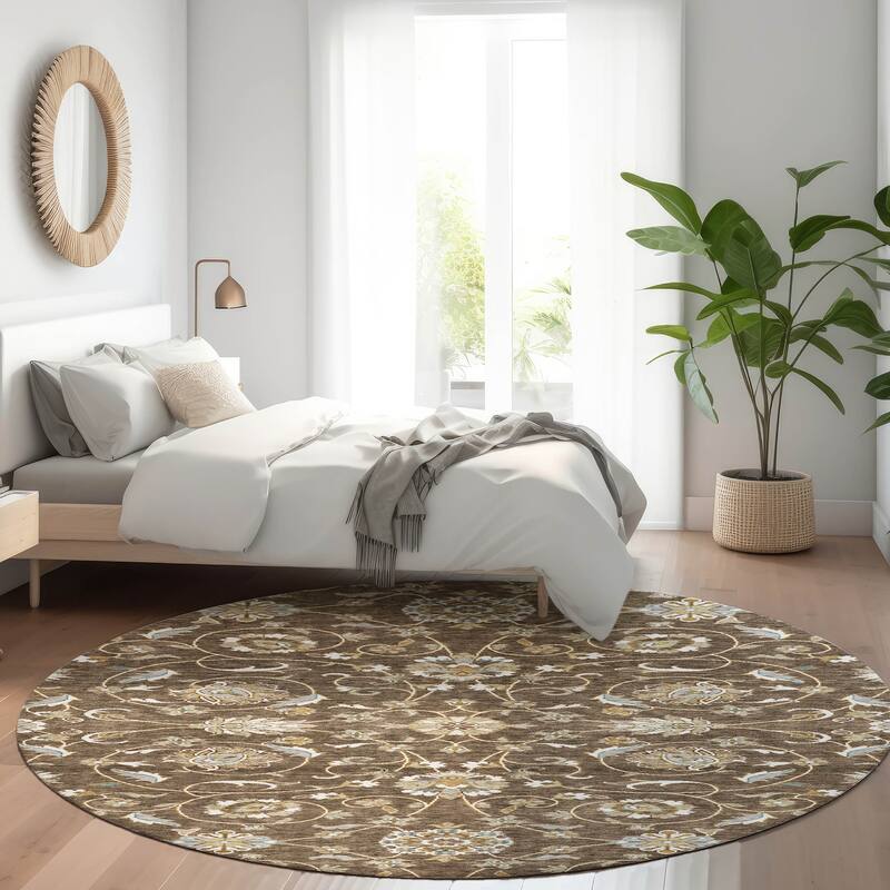 Machine Washable Indoor/ Outdoor Traditional KashanChantille Rug - Chocolate - 8' x 8'