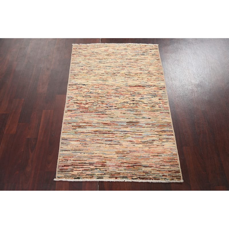 Striped Modern Gabbeh Kashkoli Oriental Area Rug Wool Handmade Carpet - 2'8" x 4'1"