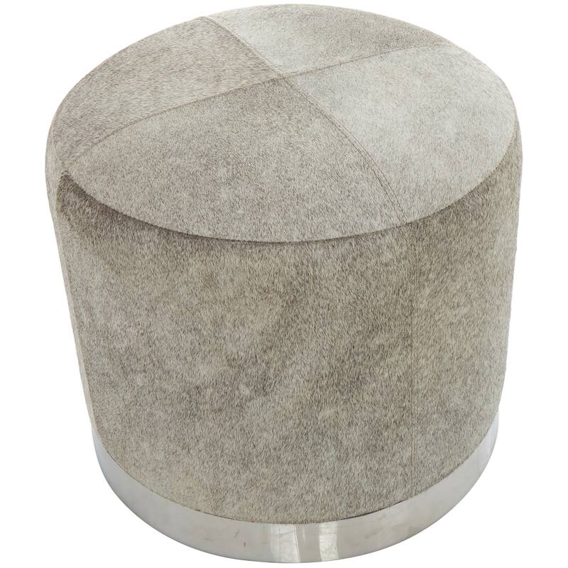 Gray Leather Patchwork Stool with Silver Metal Base