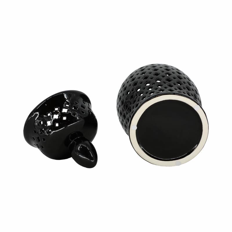 Modern Decorative Jar with Glossy Ceramic and Pierced Cutout Desig