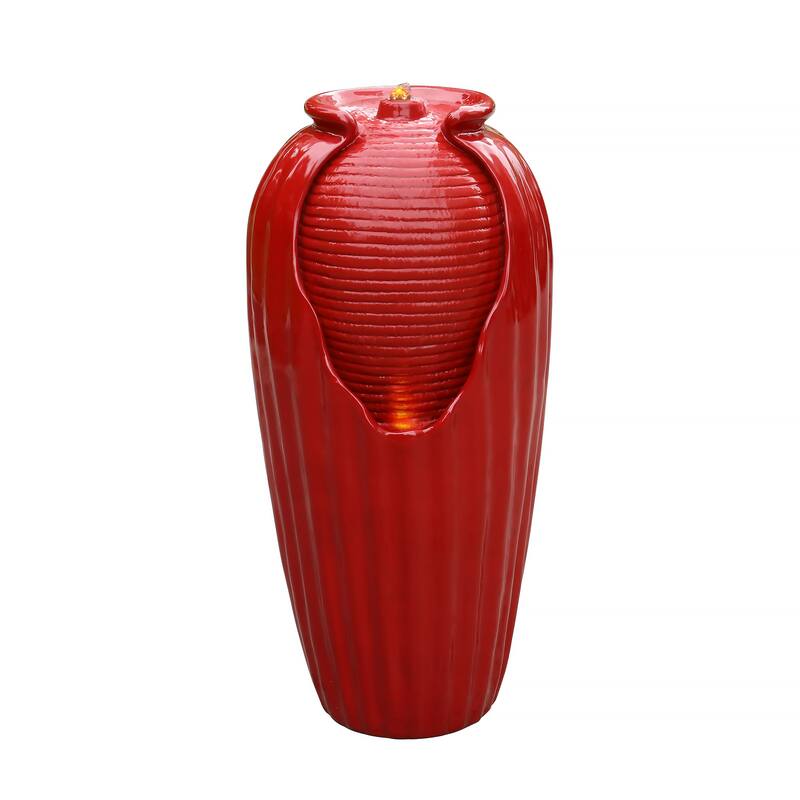 Teamson Home 32" Glazed Vase Outdoor Floor Fountain with LED Lights