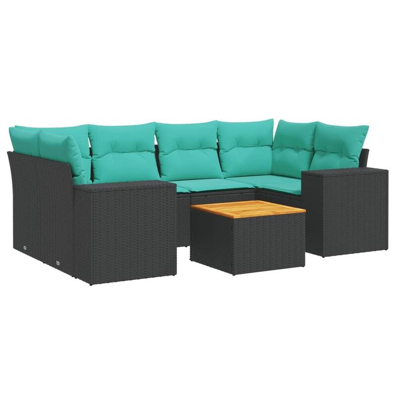 vidaXL Patio Sofa Set with Cushions Outdoor Furniture 7 Piece Poly Rattan - 24.4x 24.4x 27.2