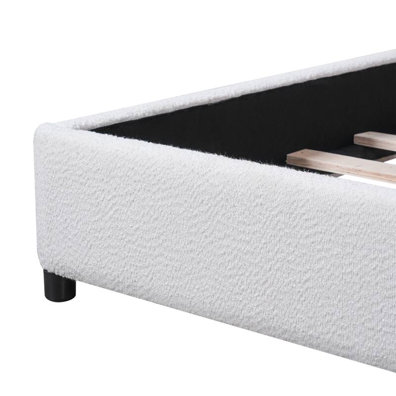 King Size Bed Frame With Boucle Upholstered Round Curved Headboard