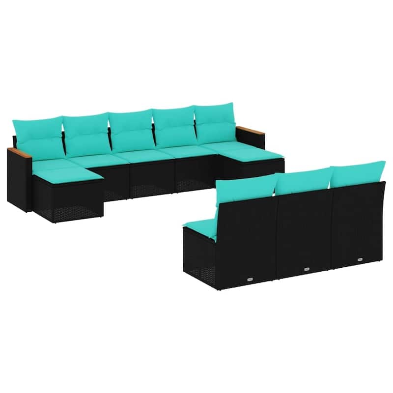 vidaXL 10 Piece Patio Sofa Set with Cushions Black Poly Rattan