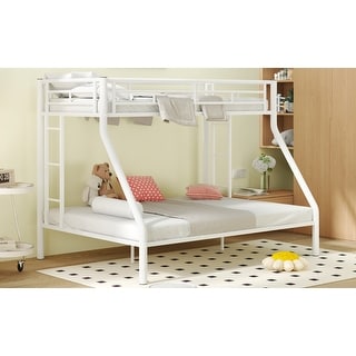 Twin XL over Queen Metal Bunk Bed with Ladder, White