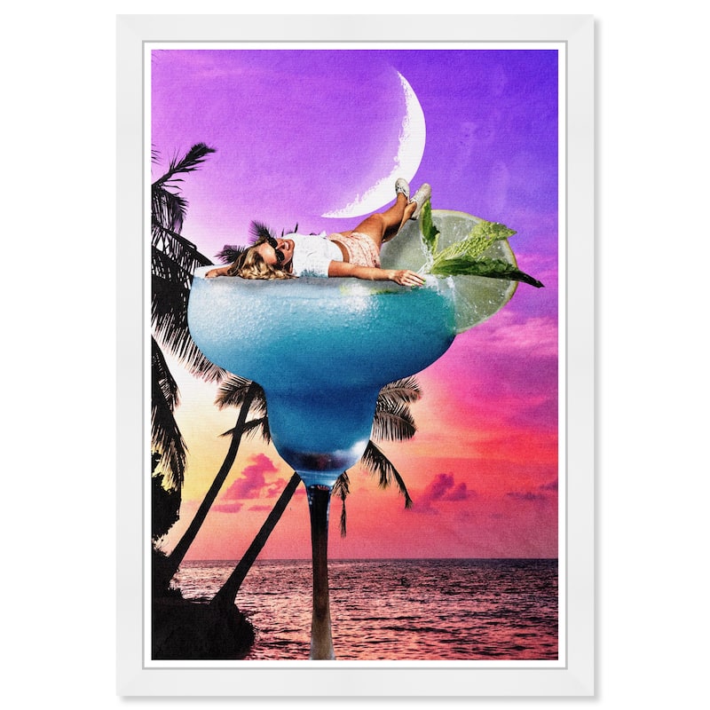 Wynwood Studio Prints Drinks and Spirits Hanging Out In Paradise Purple and Neon Purple Tropical Wall Art Canvas Print