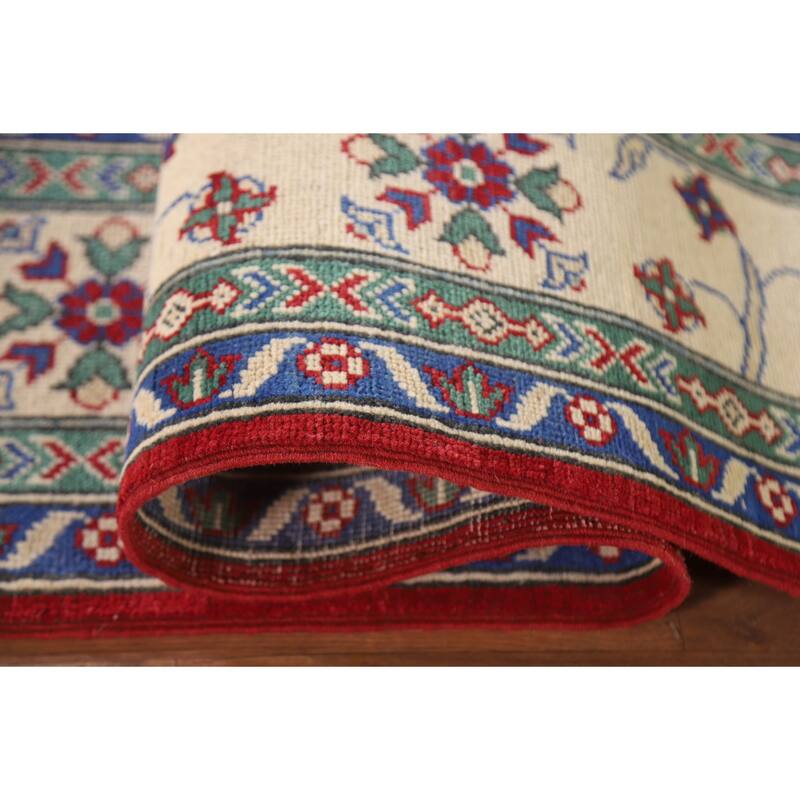 Hand Knotted Oriental 100% Wool Carpet Traditional Geometric Navy Blue & Blues Kazak Area Rug - 9' 7'' X 6' 10''