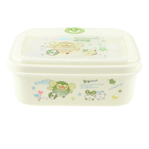 Unique Bargains Household Cartoon Animals Print Clear Plastic Lid Green Off White Lunch Box