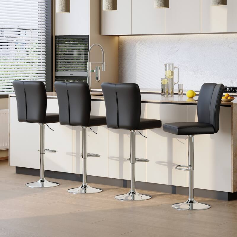Modern 2-Piece PU Bar Stool Set — Smooth-Lined Backrest & Silver Trumpet Legs for Bar, Living Room, Lounge