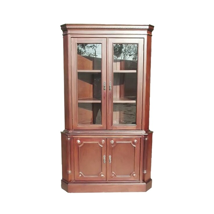 Shop Offex Solid Mahogany Wood 2 Door Corner Curio Cabinet With