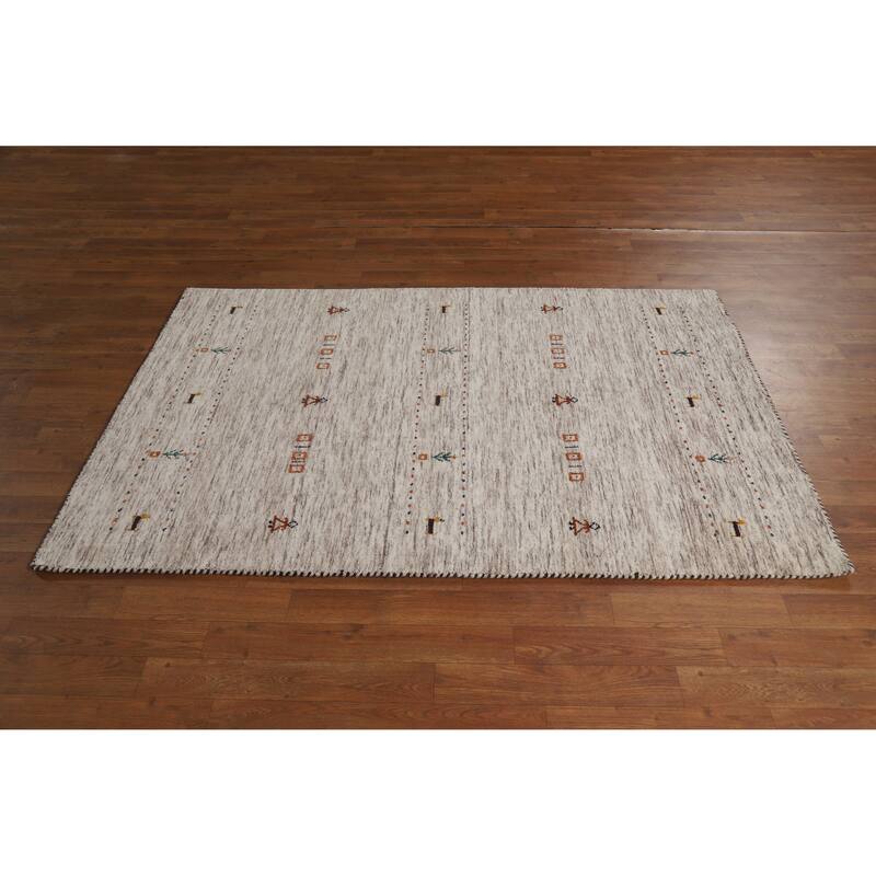 Hand Knotted Oriental 100% Wool Carpet Tribal Animal Pictorial Beige & Ivories Gabbeh Area Rug - 5' 9'' X 3' 10''