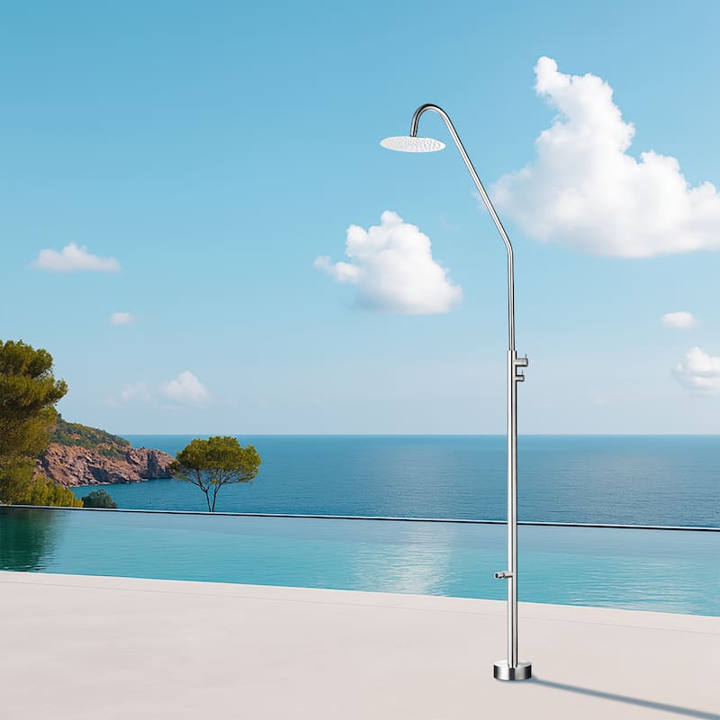 91"H 316 Stainless Steel Freestanding Outdoor Shower with Foot Wash Spout