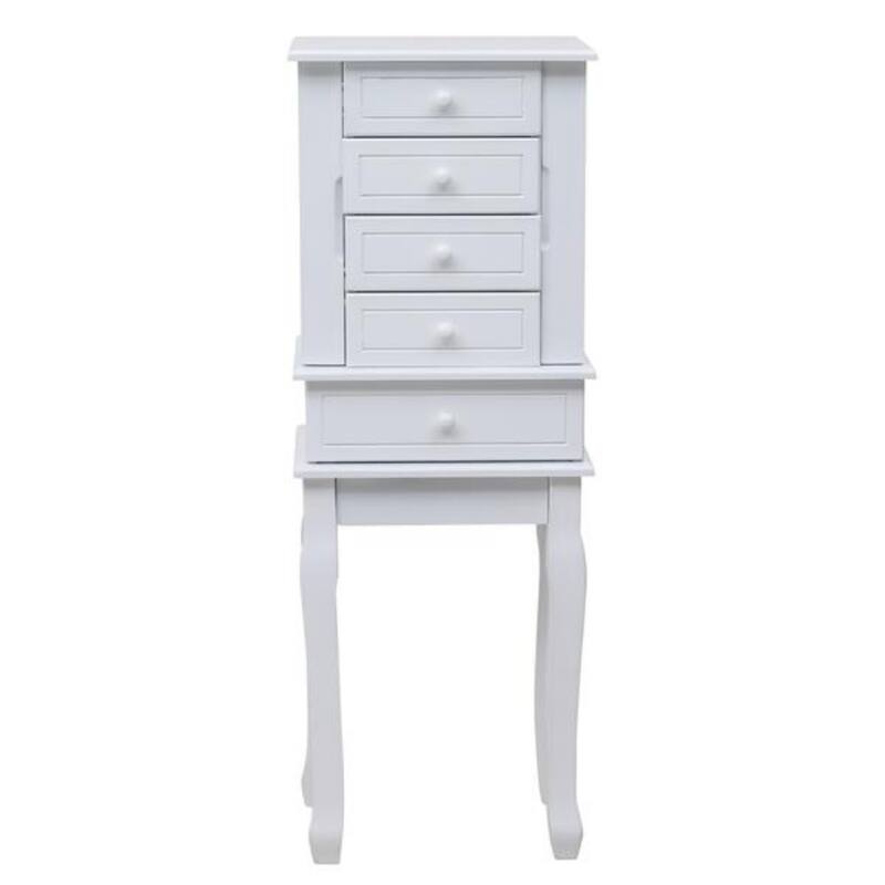 Standing Jewelry Armoire with Mirror, 5 Drawers & 14 Necklace Hooks, Jewelry Cabinet Chest with Removable Ring Storage Slot and