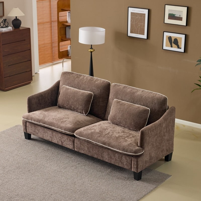 Transitional Loveseat Piped T-Cushions & Linen Blend