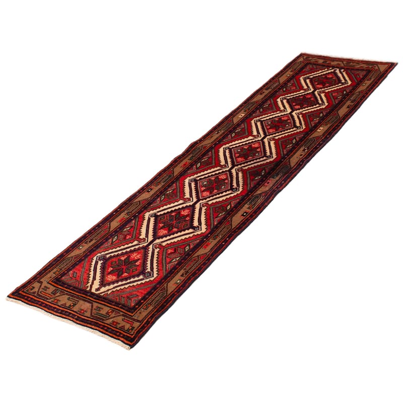 ECARPETGALLERY Hand-knotted Andelz Cream, Red Wool Rug - 2'7 x 10'0