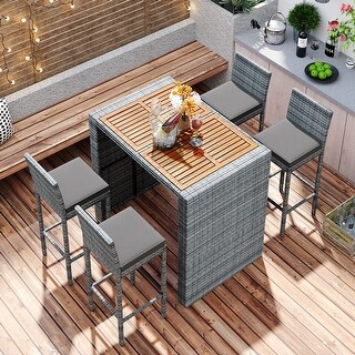 Outdoor 5-pieces Patio Wicker Bar Set