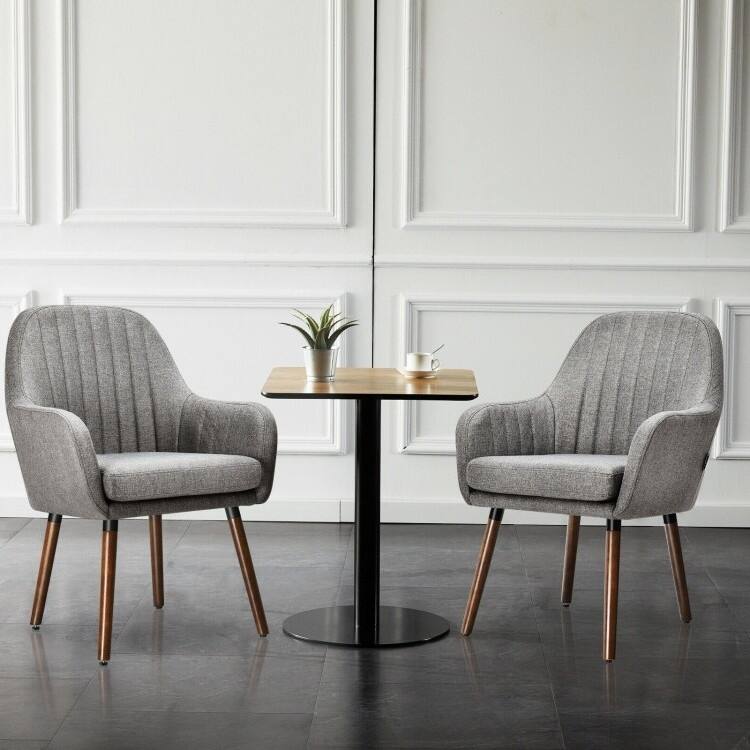Set of 2 Retro Linen Upholstered Accent Chair with Stylish Wood Legs - 24.5 L x 25 W x 34.5 H (inches)