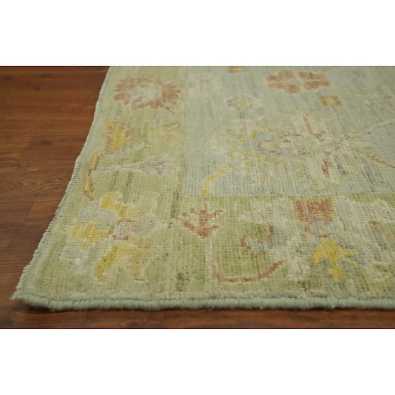 Vegetable Dye Wool Oushak Turkish Runner Rug, Floral Geometric - 11' 7'' X 3' 1''