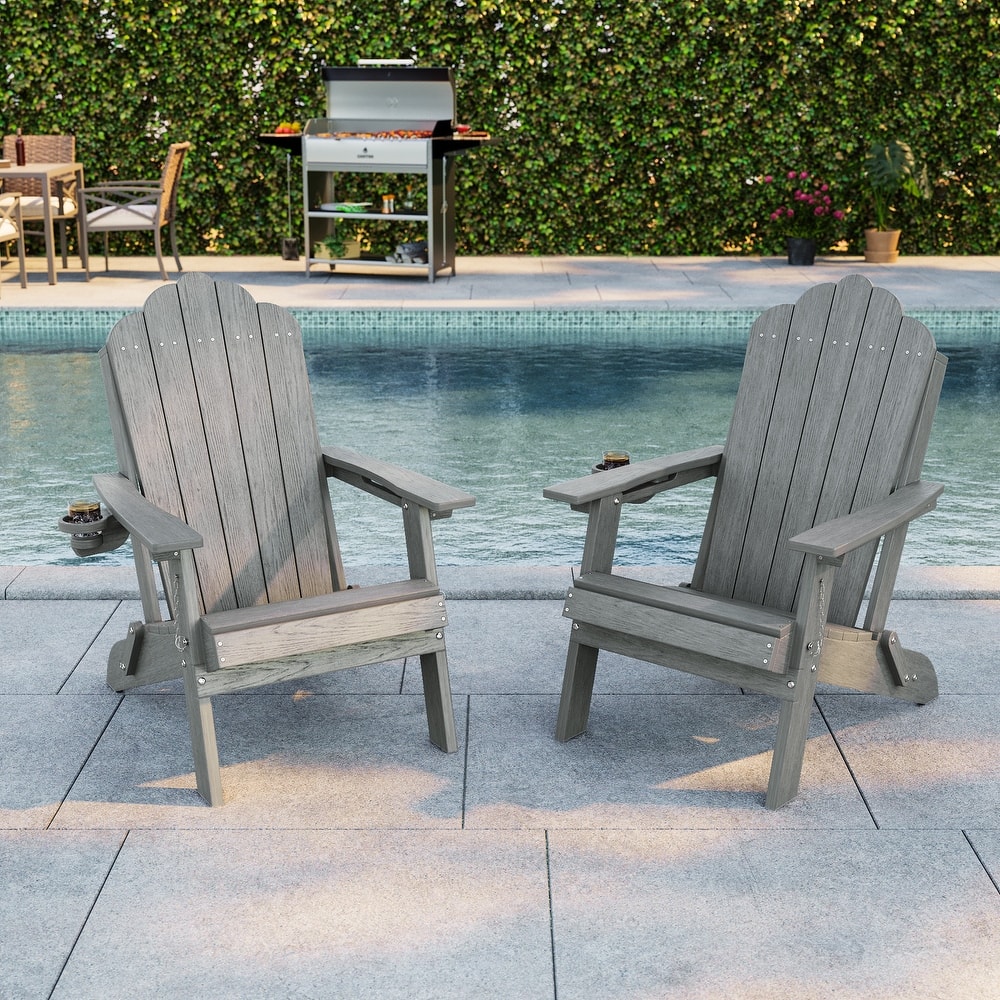 Foldable HDPE Adirondack Chair All-Weather W/ Cup Holder