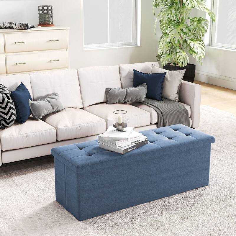Large 38 Gallon Linen Fabric Storage Ottoman Bench Folding Multipurpose Footrest and Seat with Foam Cushion - 43" × 15" × 15"
