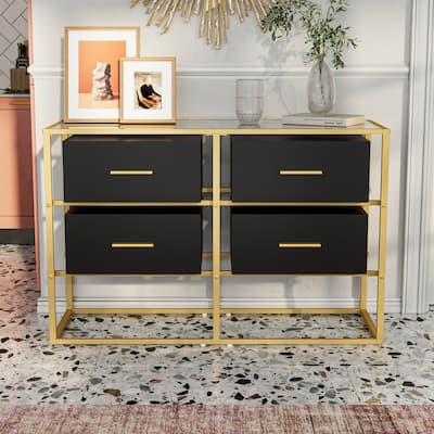 Black Storage Cabinet,Sideboard with 4 Drawers,Adjustable Dividers,Organize Home/Office Clutter