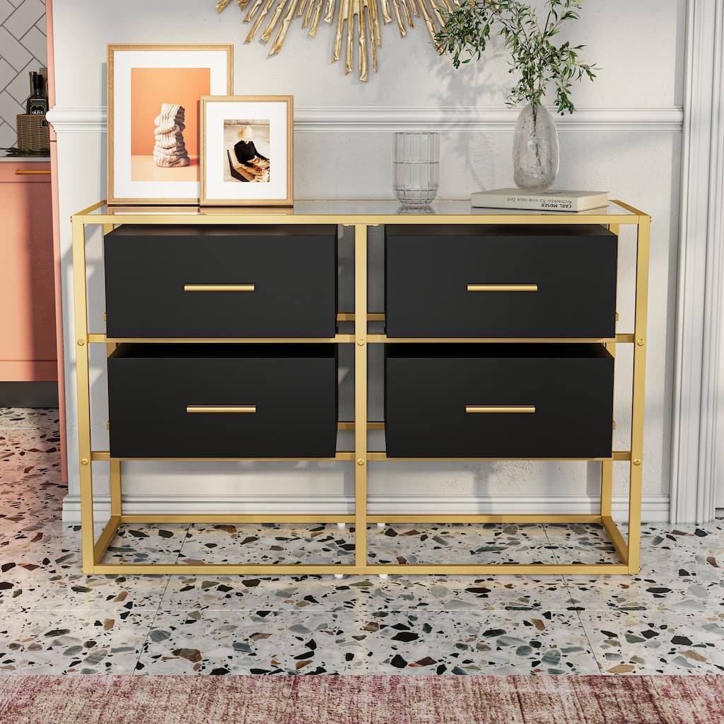 Black Storage Cabinet,Sideboard with 4 Drawers,Adjustable Dividers,Organize Home/Office Clutter
