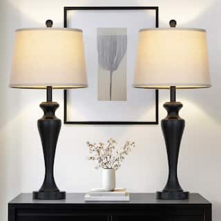 Set of 2 Pink Ceramic Double-Gourd Table Lamps with Floral Print Shades, 22-Inch - 13'' x 13'' x 30''