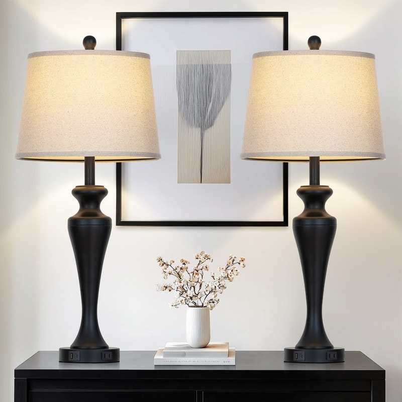 30-inch Modern Touch Control Table Lamp Set with USB & Type-c Ports, Bulb Included - 13'' x 13'' x 30''