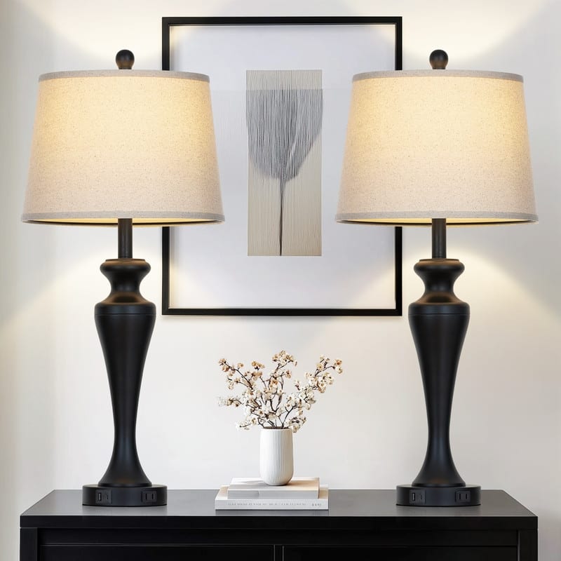 30" Modern Table Lamps with USB-C Charging, 3-Way Touch Dimmer, Black Metal Base(Set of 2) - 13'' x 13'' x 30''