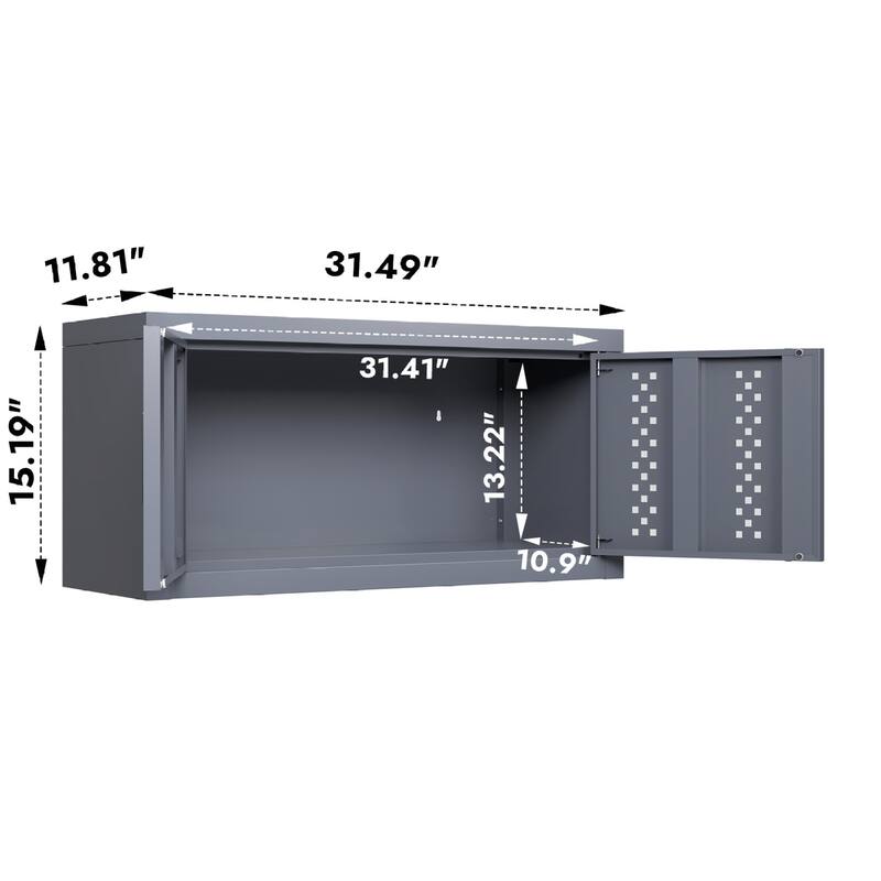 Roomfitters Wall Mounted Metal Garage Cabinet, Floating Tool Storage Organizer with Door, Steel, Gray