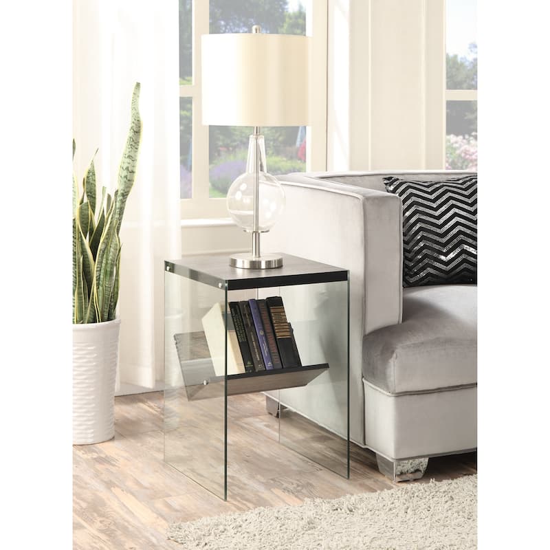 Minimalist Glass End Table with Lower Shelf, Clear Side Panels, Particleboard Top and Modern Contemporary Design - 16.5