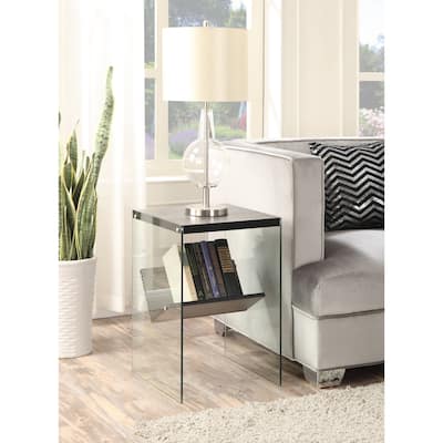 Minimalist Glass End Table with Lower Shelf, Clear Side Panels, Particleboard Top and Modern Contemporary Design - 16.5