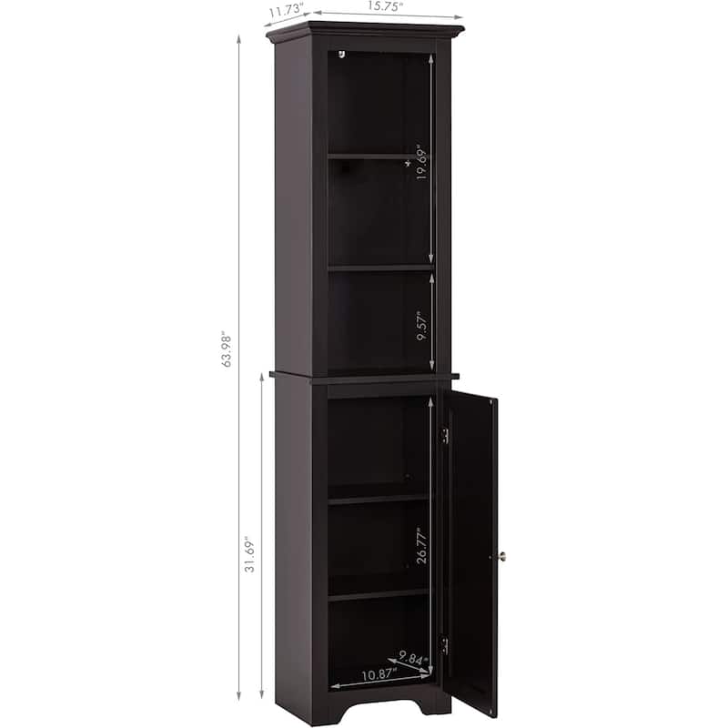 UTEX 64" Freestanding Storage Cabinet, Bathroom Tall Cabinet with Doors and Shelves, Free Standing Linen Tower