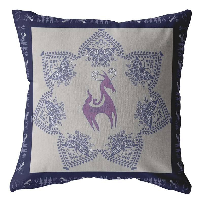 Amrita Sen Horse and Butterflies Faux Suede Throw Pillow Zip - 16 x 16
