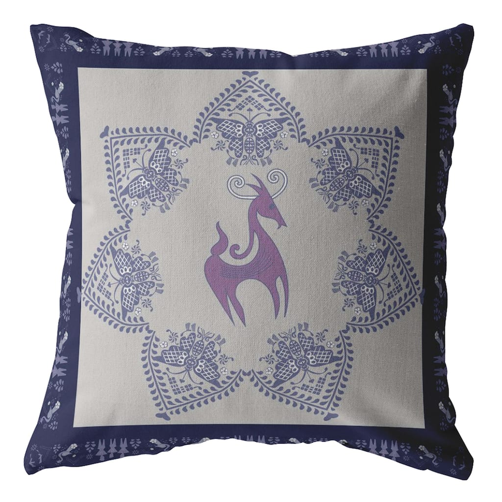 Amrita Sen Horse and Butterflies Faux Suede Throw Pillow Zip