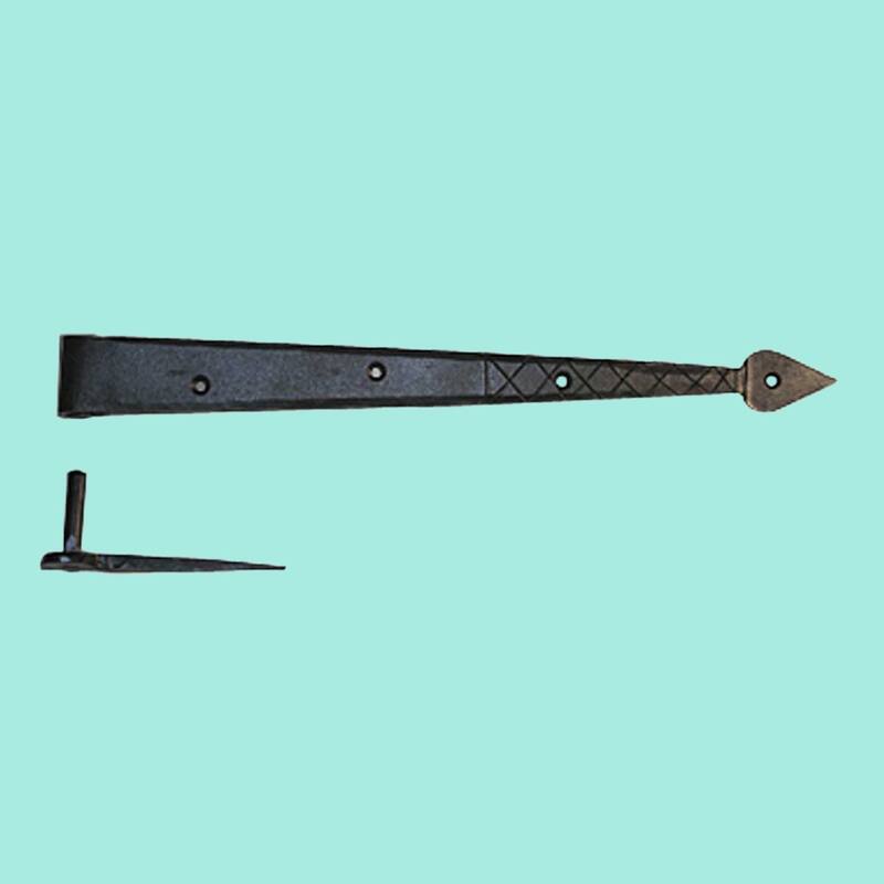 Renovators Supply Black Spear Tip Strap Pintle Hinge 14" L Diamond Etch Style Wrought Iron Lift Off Pin Hinges with Hardware