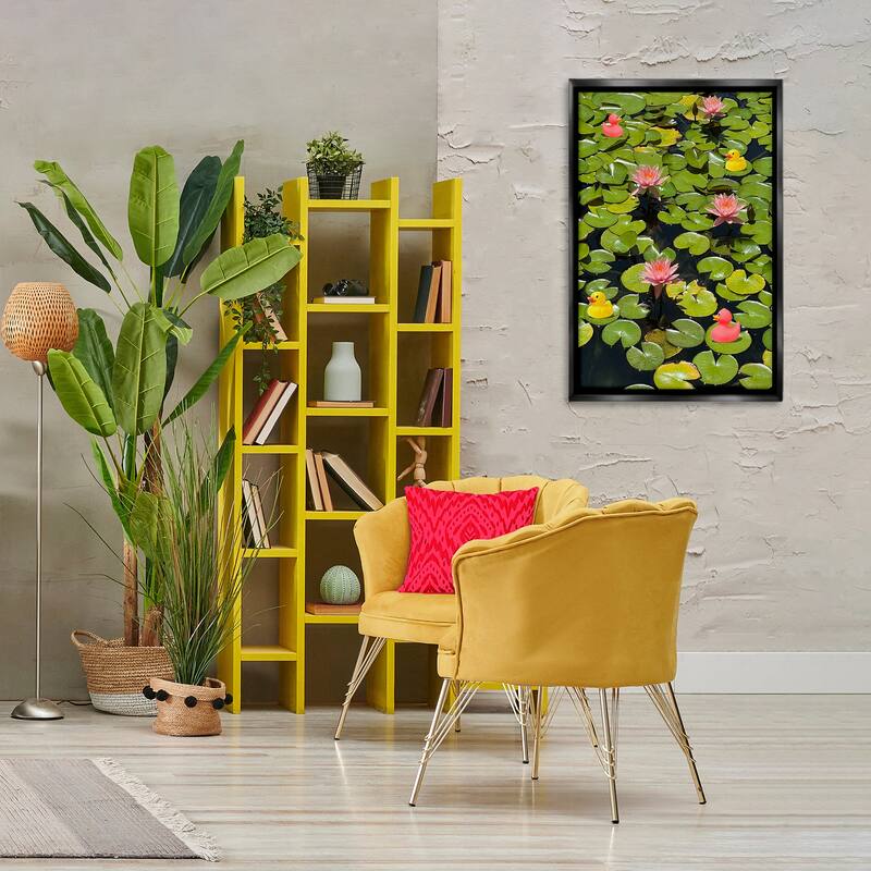 Stupell Rubber Ducks on Pond Lilies Framed Floater Canvas Wall Art Design By Ashley Singleton